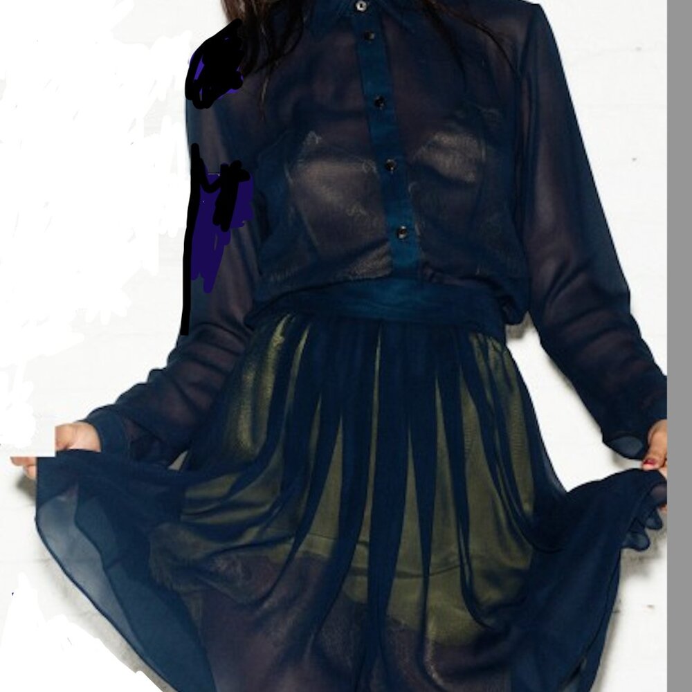Fleur du Mal Navy and Olive Sheer Skirt/Blouse set